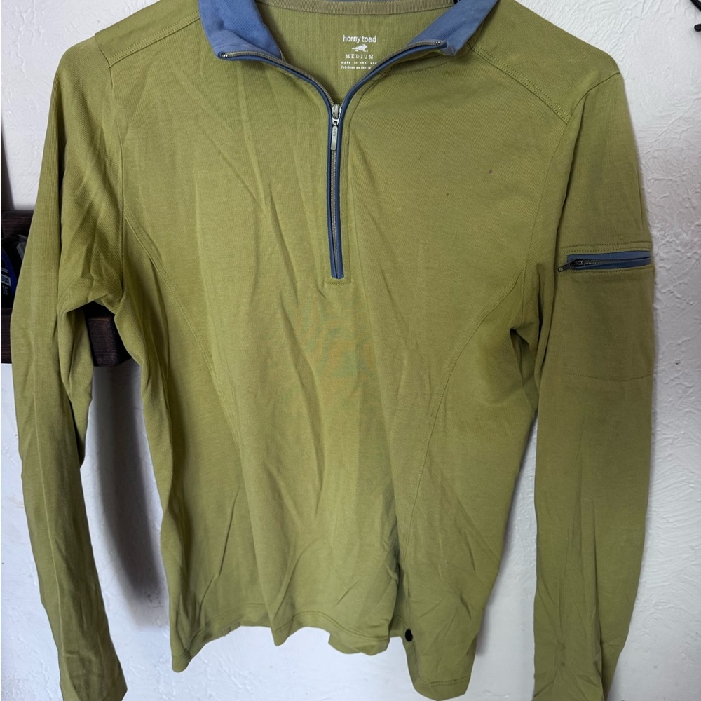 Horny Toad Olive and Blue Quarter-Zip Pullover